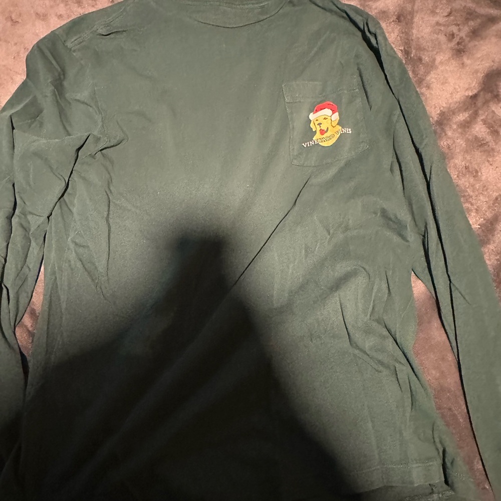 Green Long Sleeve Shirt with Santa Graphic